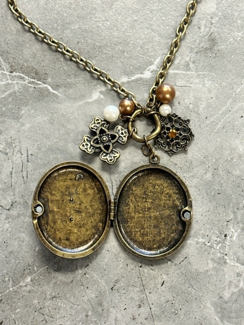 Costume Oval Locket and Chain with Charms