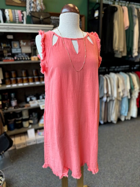 Sale - Coral Linen Blend Dress