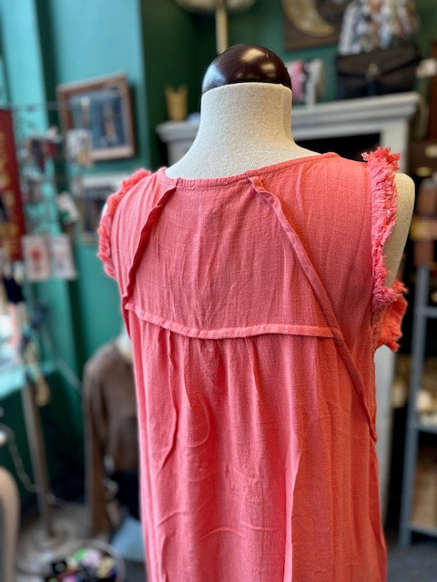 Sale - Coral Linen Blend Dress