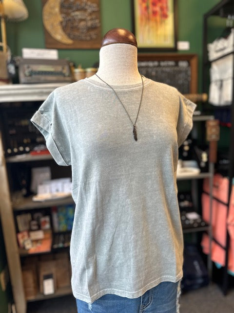 Gray Washed Cuff Sleeve Top