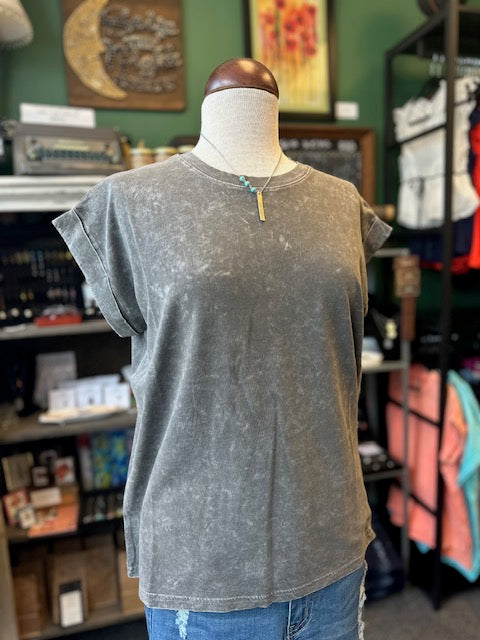 Ash Black Washed Cuff Sleeve Top