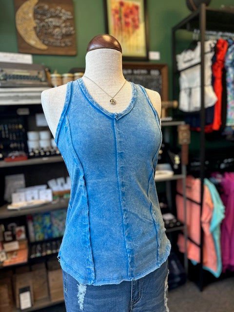 Sale - Ocean Washed Raw Edge V Neck Sleeveless Top