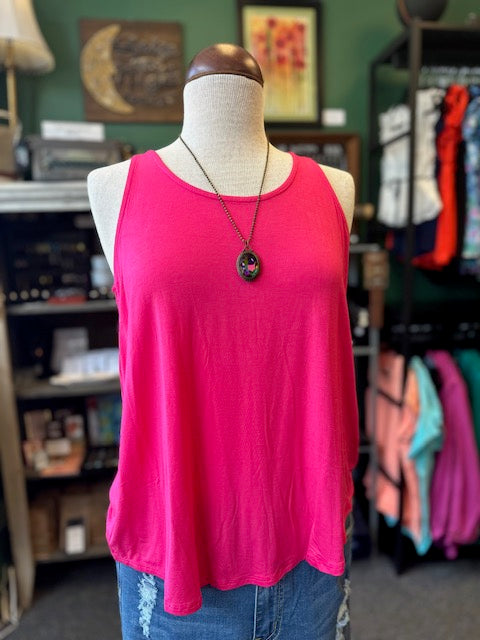 Hot Pink Flowy Hem Sleeveless Tank Top