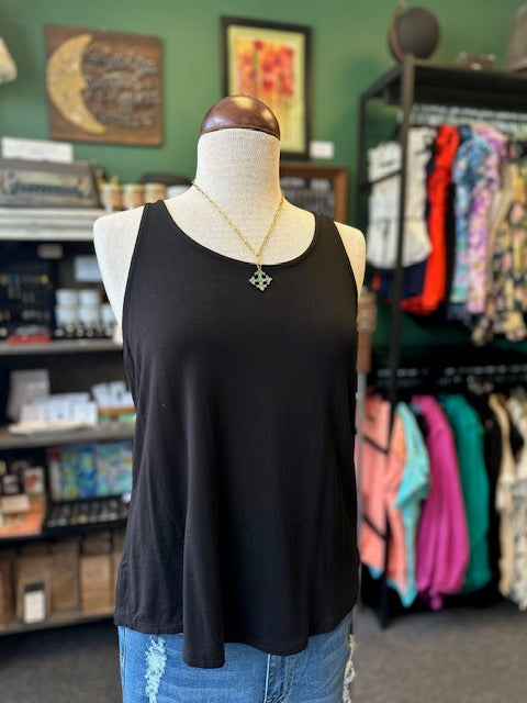 Black Flowy Hem Sleeveless Tank Top