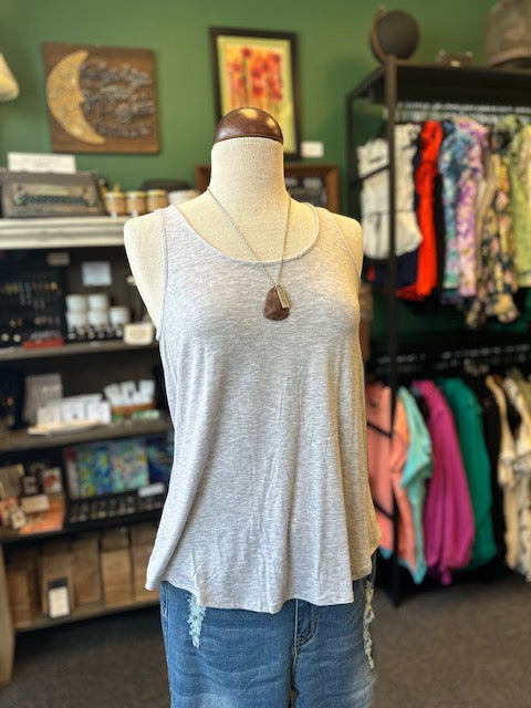 Heather Gray Flowy Hem Sleeveless Tank Top