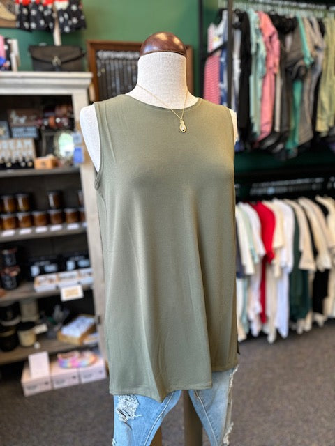 Olive Round Neck Tank Top