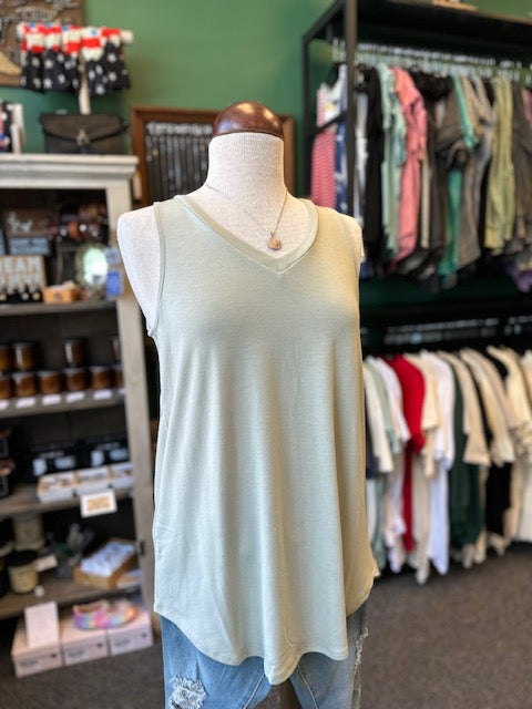 Lt Sage V Neck Tank Top