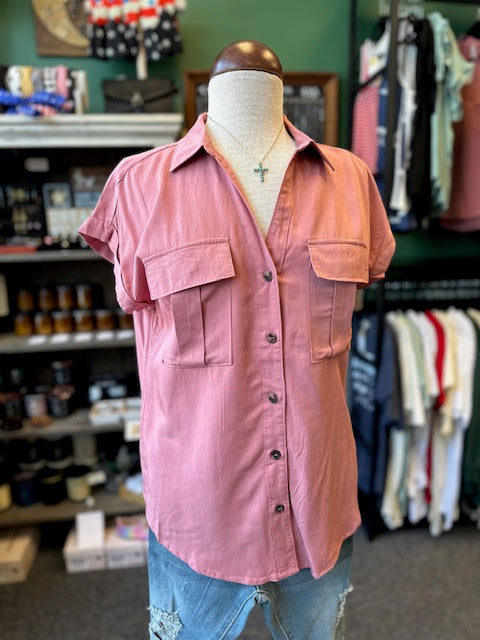 Sale - Dusty Rose Collared Button Up Top