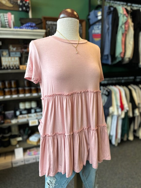 Pink Tiered Short Sleeve Top