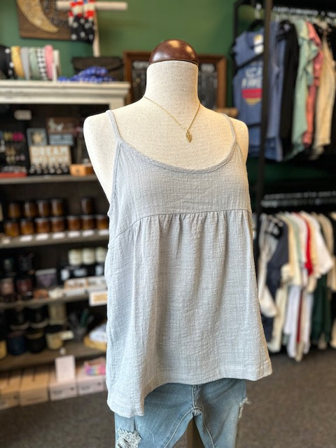 Blue Smocked Tank Top