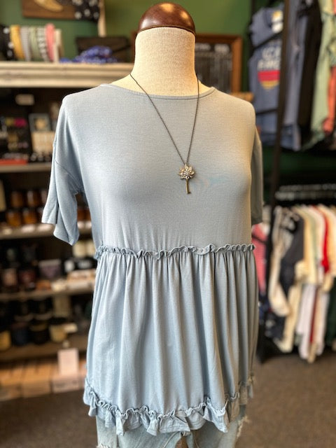 Light Blue Merrow Tiered Short Sleeve Top