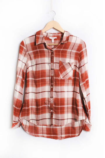 Rust One Pocket Plaid Top