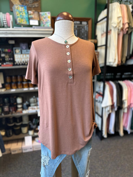 Cocoa Henley Short Sleeve Top