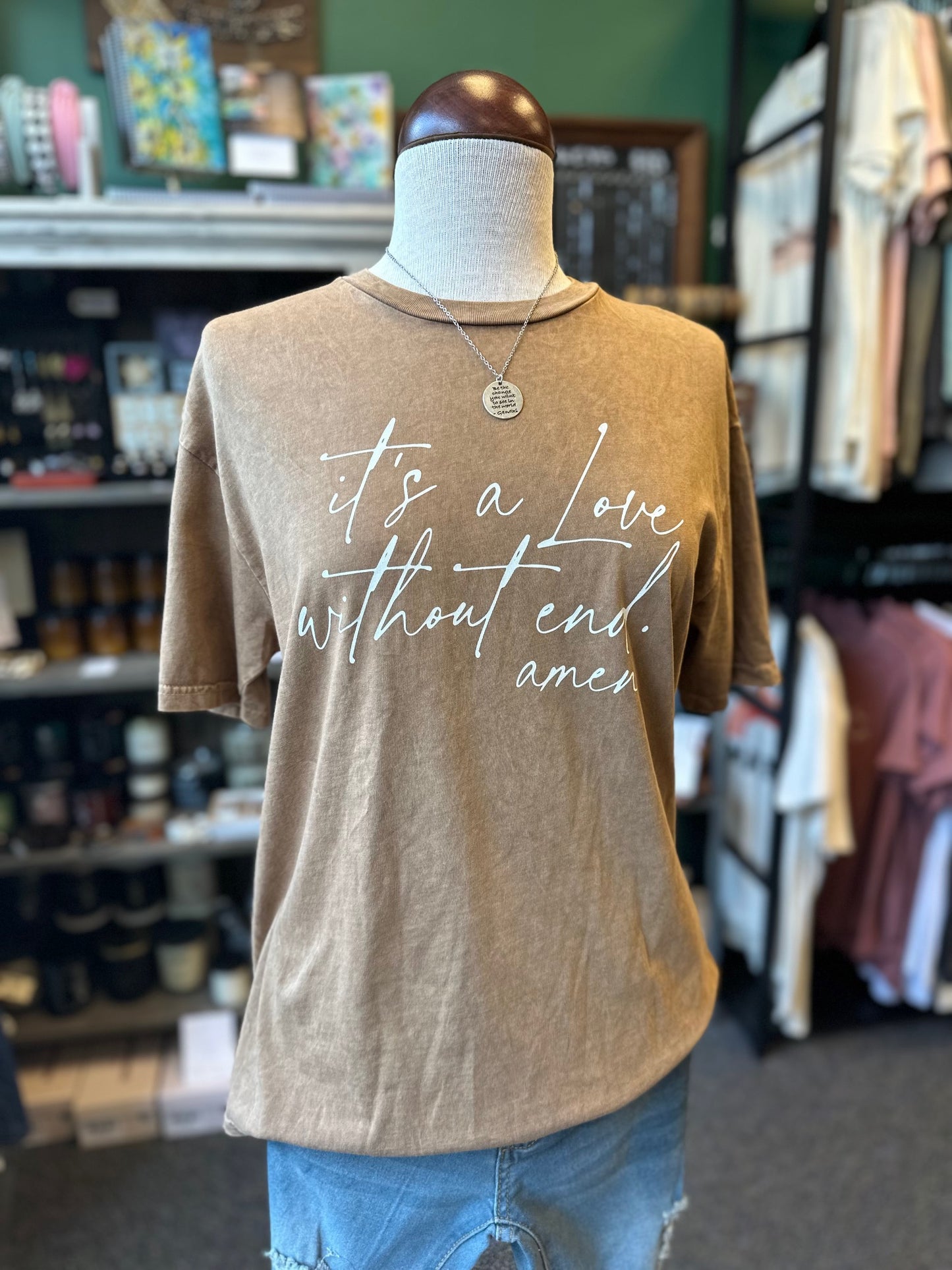 Sale - IT'S A LOVE WITHOUT END AMEN Mineral Washed Graphic Top