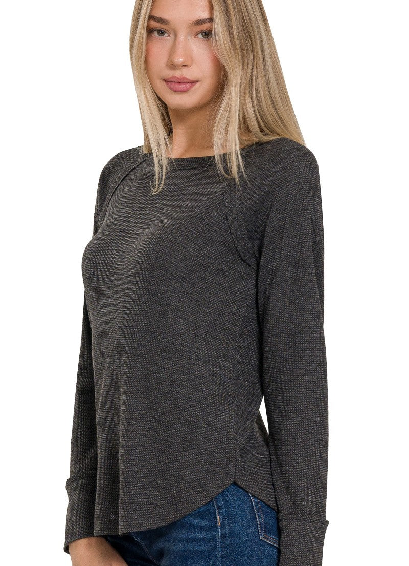 Black Waffle Long Sleeve Top