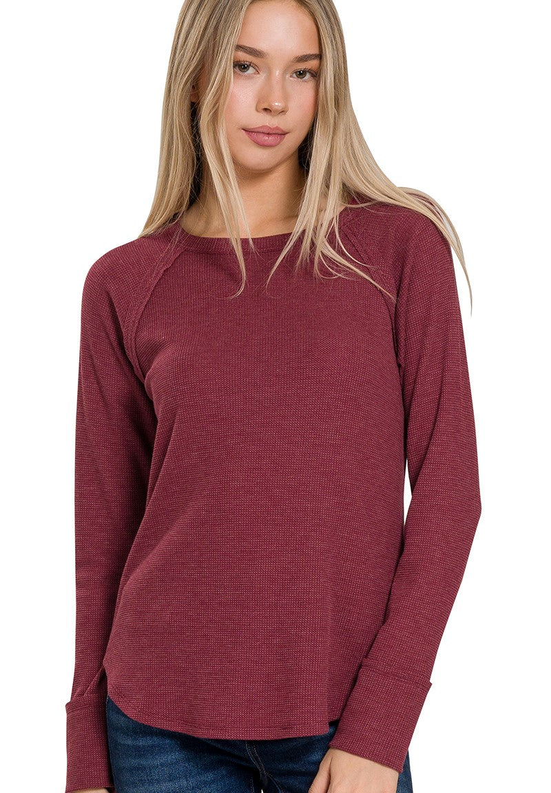 Cabernet Waffle Long Sleeve Top