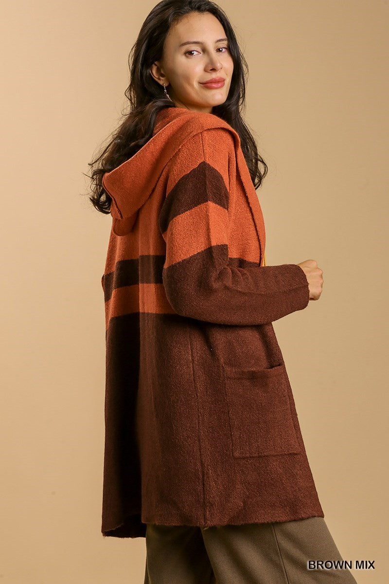 Brown Mix Hooded Cardigan