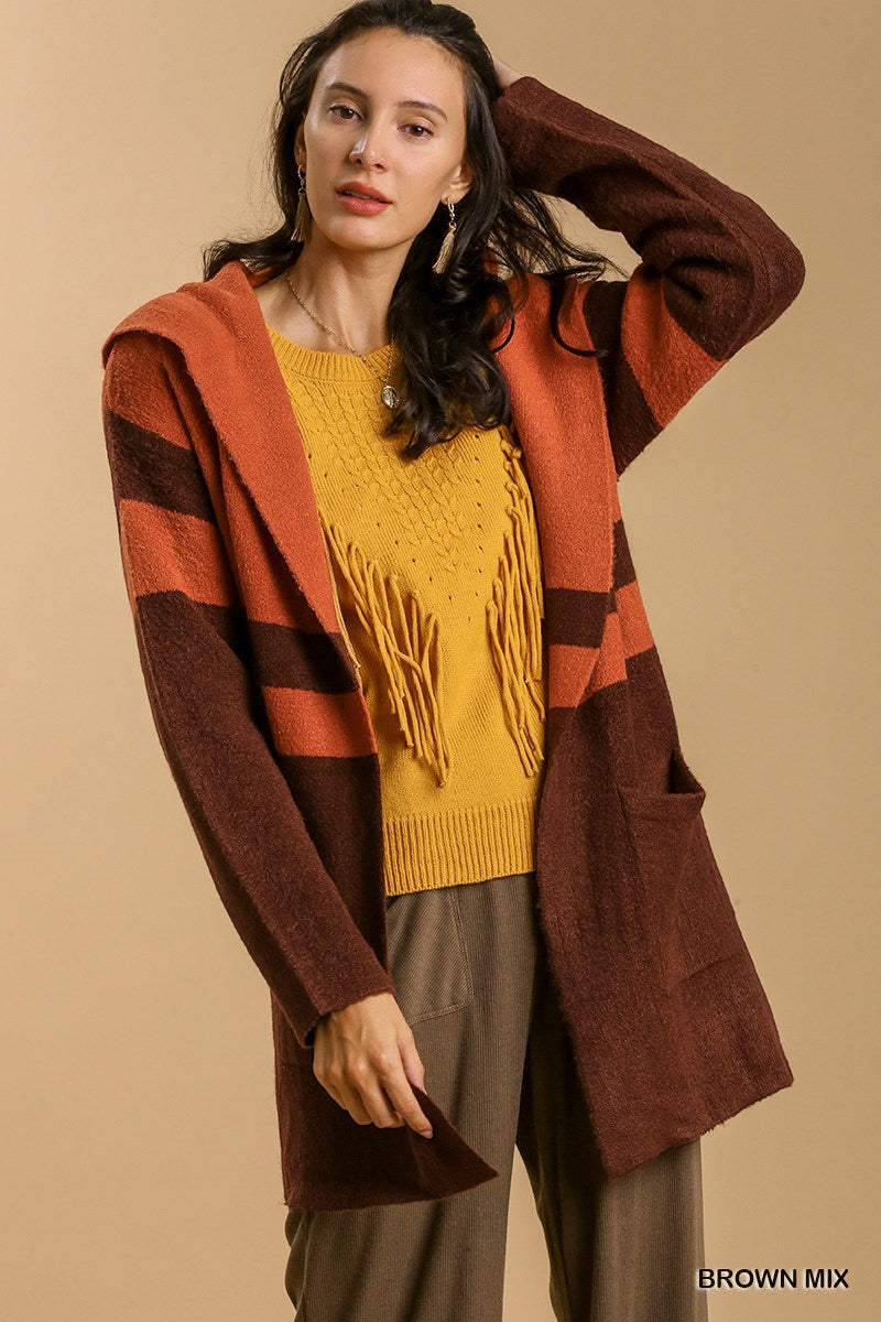 Brown Mix Hooded Cardigan