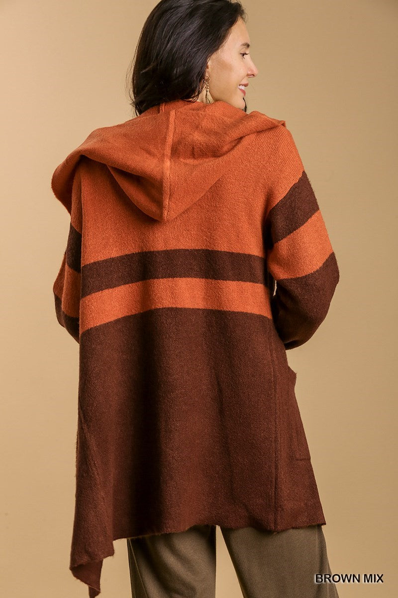 Brown Mix Hooded Cardigan