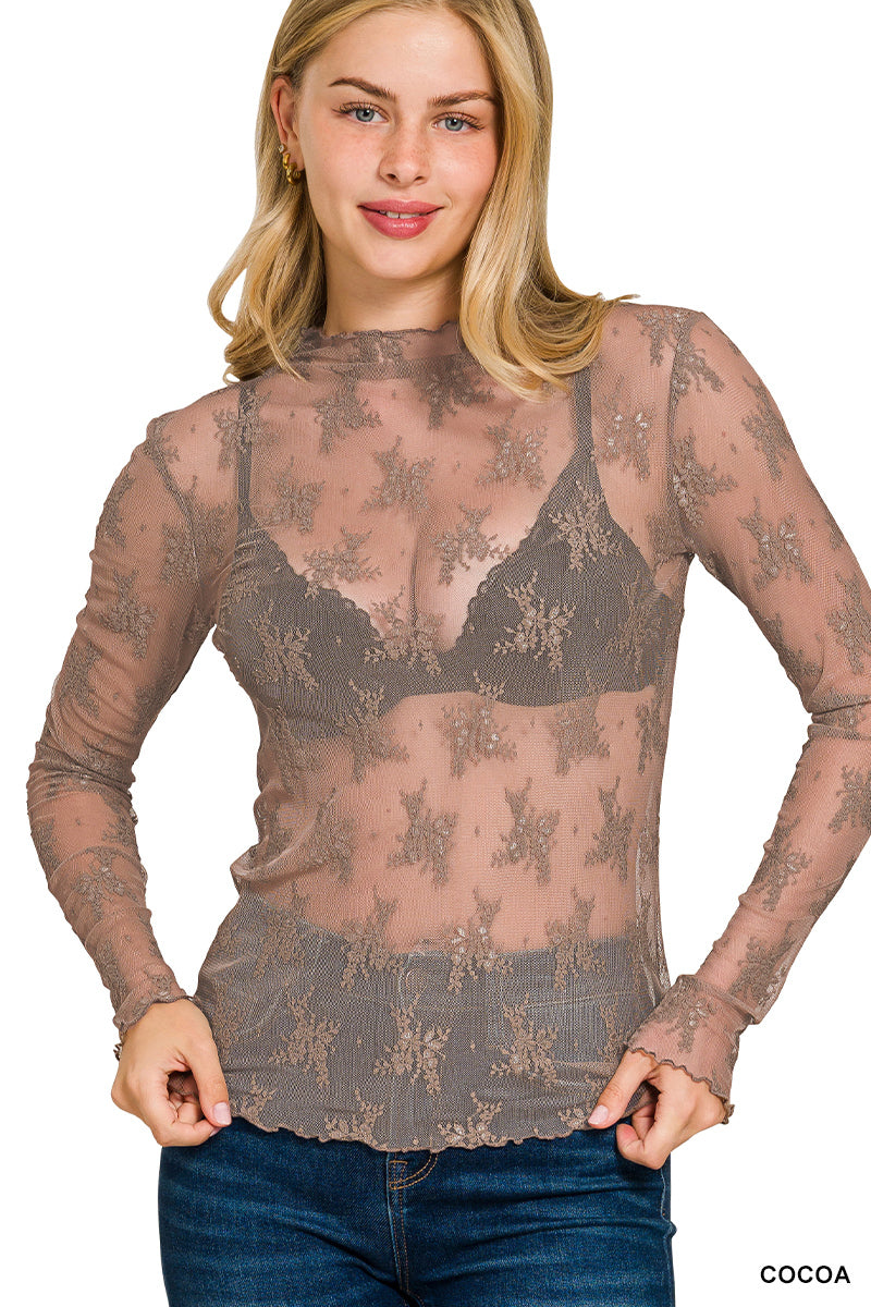 Cocoa Sheer See-Through Layering Top