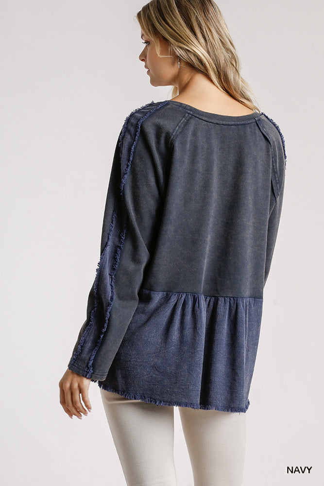 Navy French Terry Distressed Sweatshirt