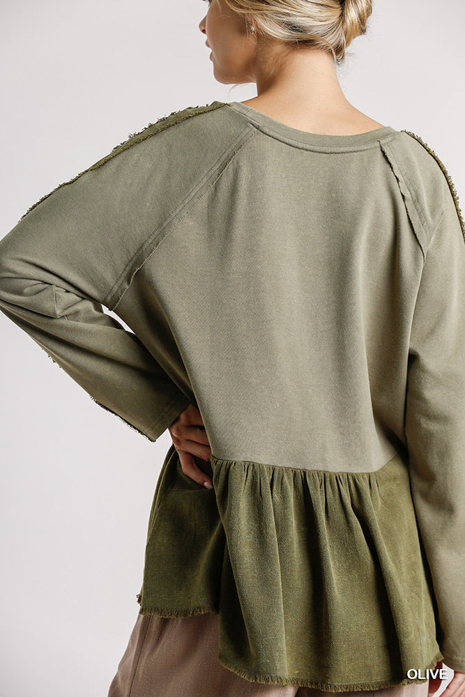 Olive French Terry Distressed Sweatshirt