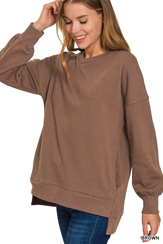 Brown Fleece Hi-Low Boyfriend Sweatshirt