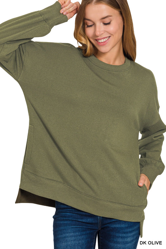 Dark Olive Fleece Hi-Low Boyfriend Sweatshirt