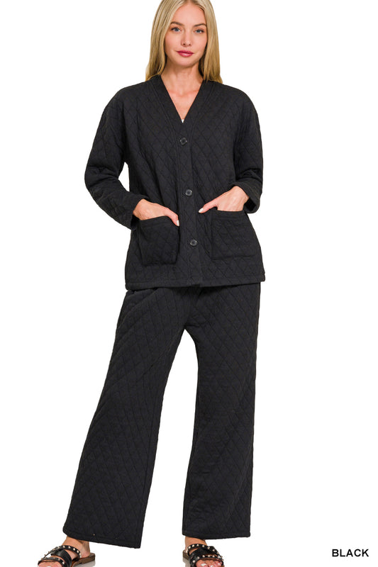 Black Quilted Jacket and Pants Set