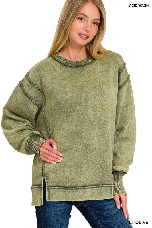 Olive Exposed Seam Sweatshirt