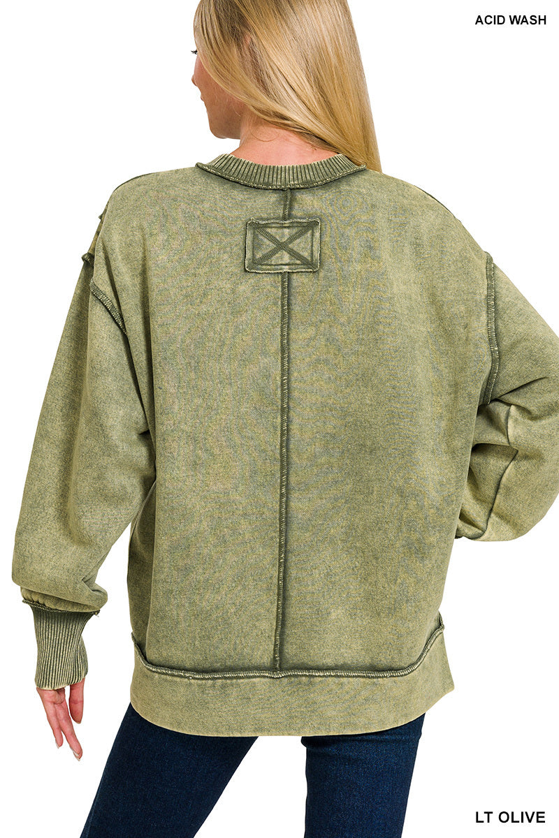 Olive Exposed Seam Sweatshirt