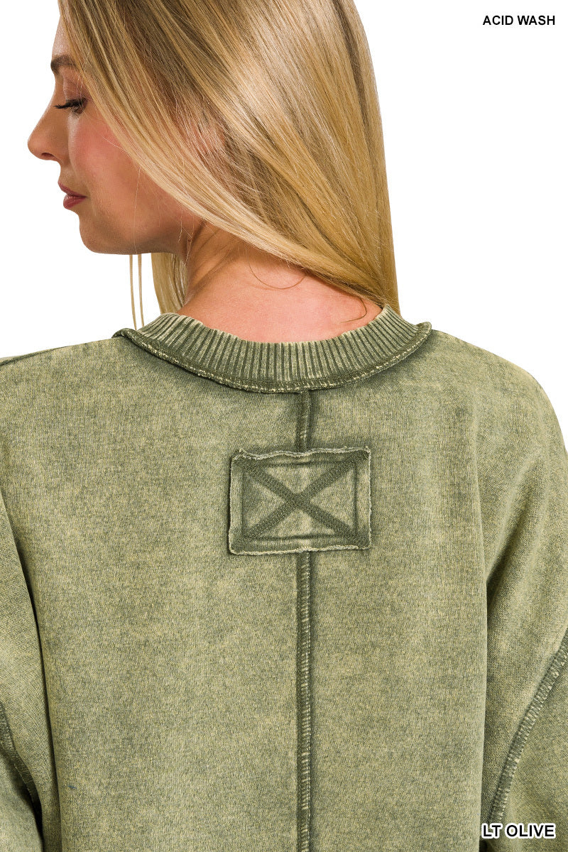 Olive Exposed Seam Sweatshirt