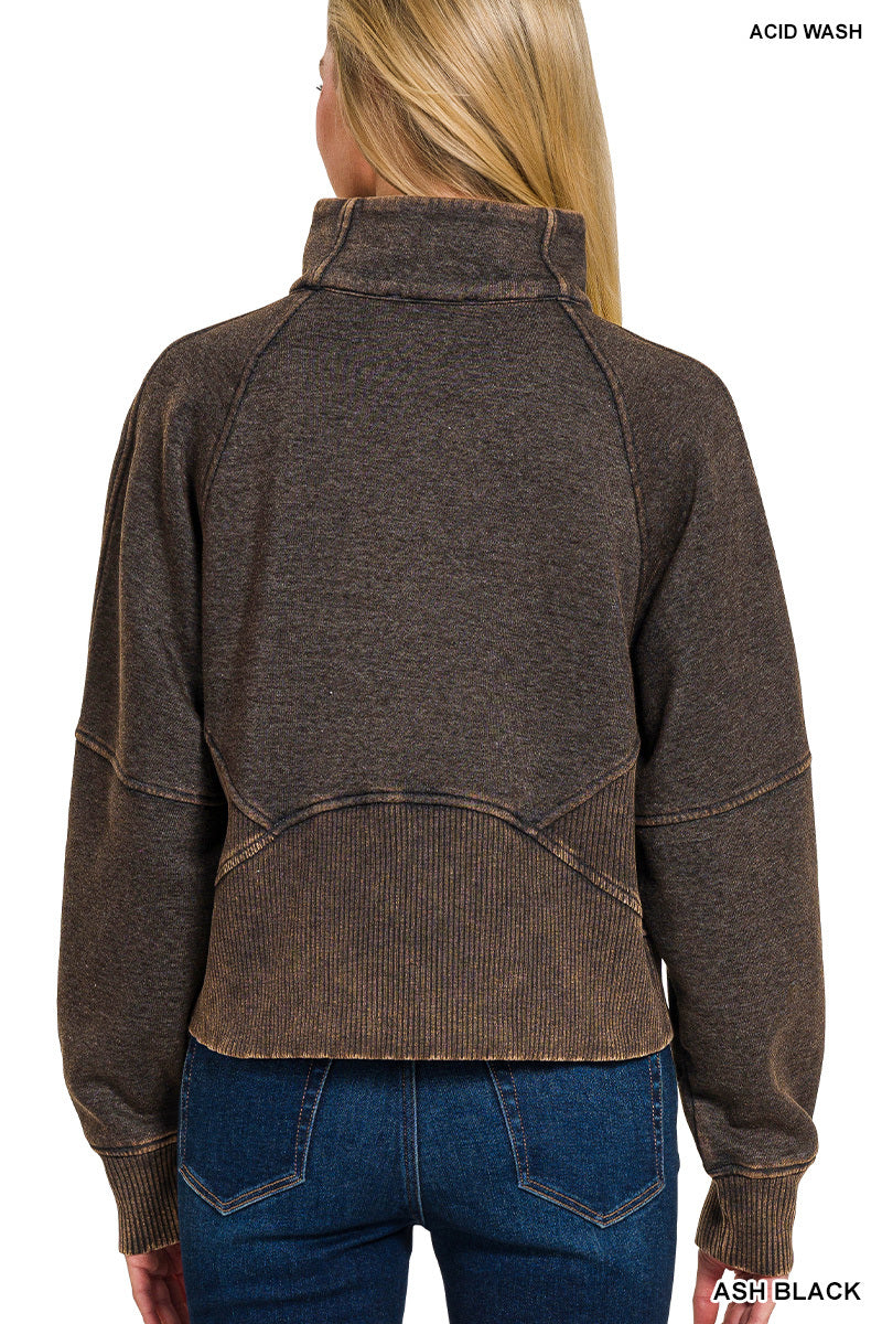 Ash Black Acid Washed Half Zip Sweatshirt