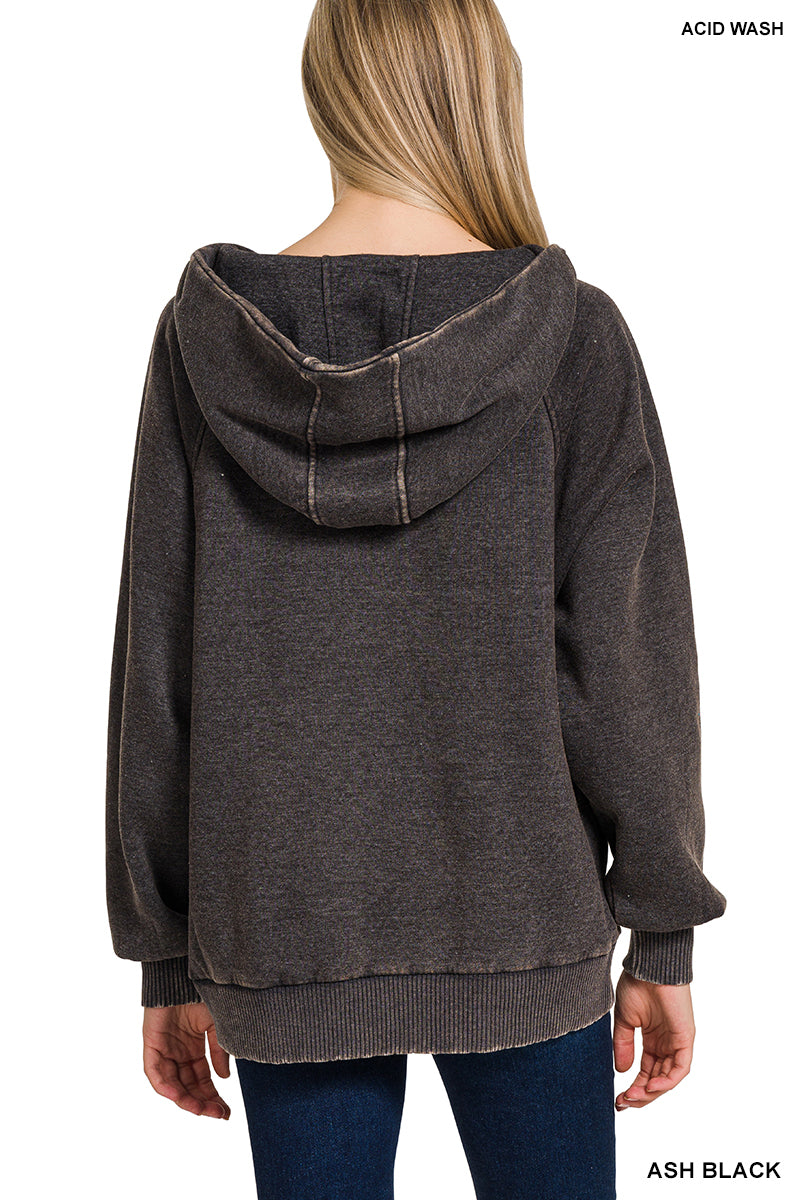 Black Fleece Oversized 1/4 Zip Kangaroo Pocket Hoodie