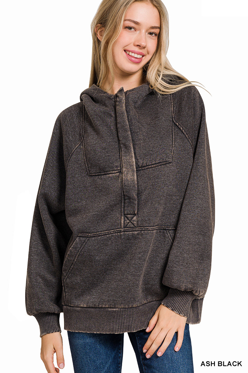 Black Fleece Oversized 1/4 Zip Kangaroo Pocket Hoodie