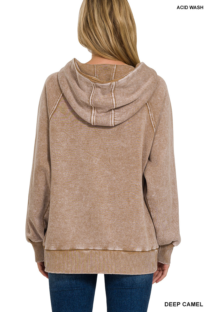 Deep Camel Fleece Oversized 1/4 Zip Kangaroo Pocket Hoodie