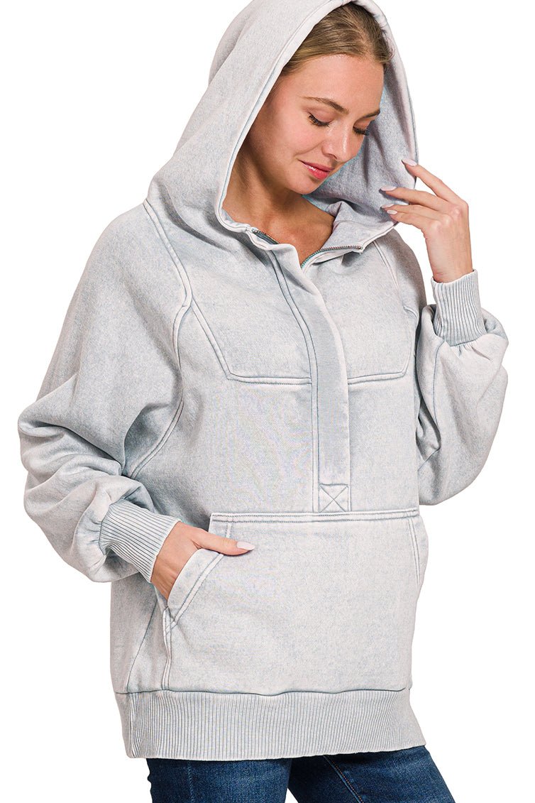 Sleet Fleece Oversized 1/4 Zip Kangaroo Pocket Hoodie