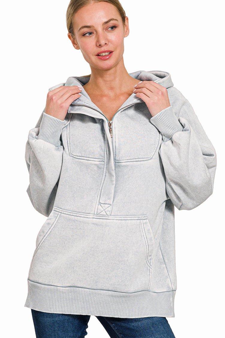 Sleet Fleece Oversized 1/4 Zip Kangaroo Pocket Hoodie