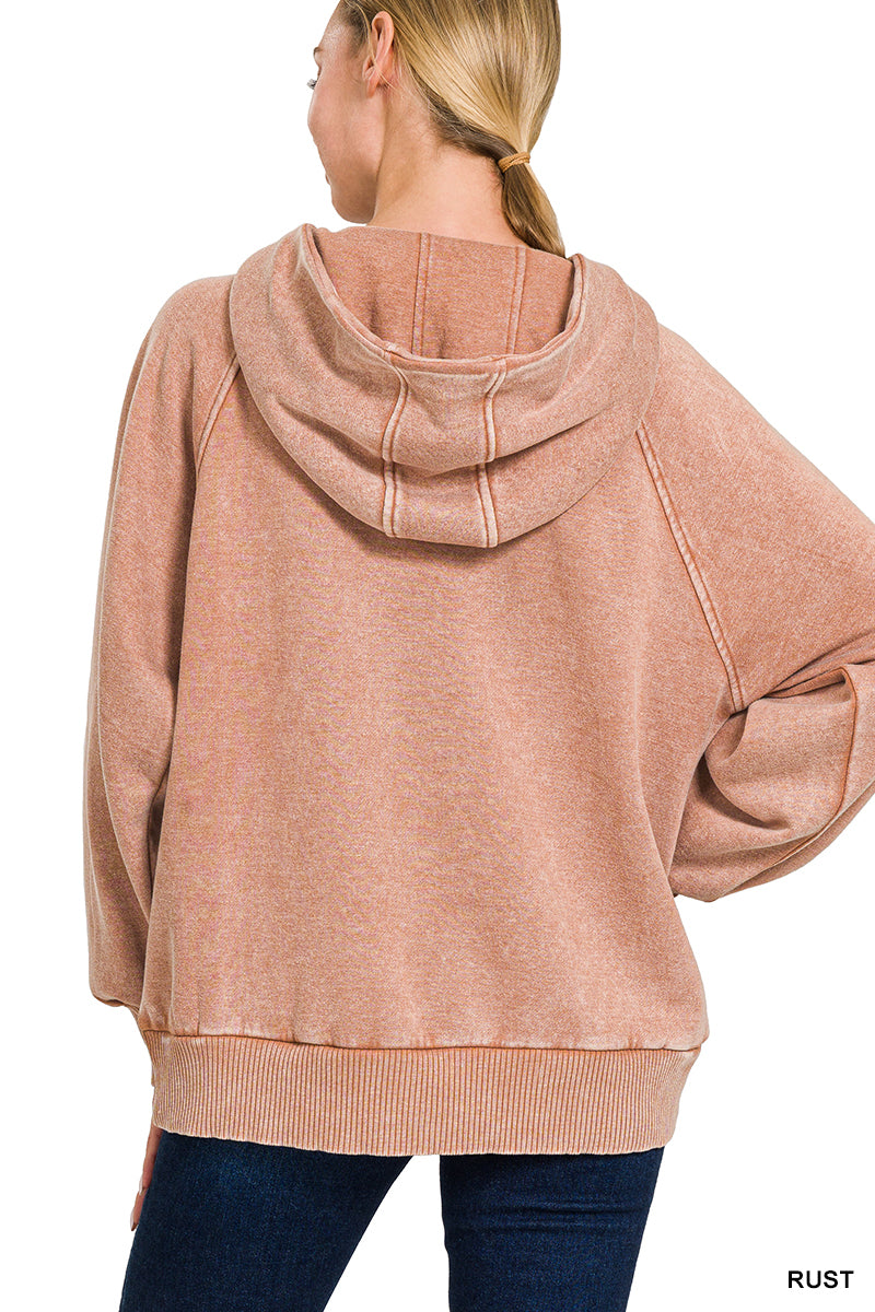 Rust Fleece Oversized 1/4 Zip Kangaroo Pocket Hoodie