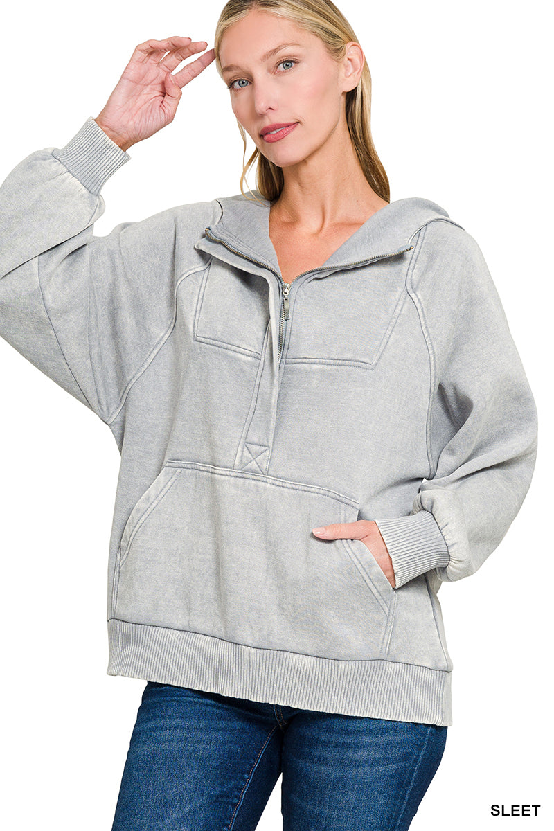 Sleet Fleece Oversized 1/4 Zip Kangaroo Pocket Hoodie
