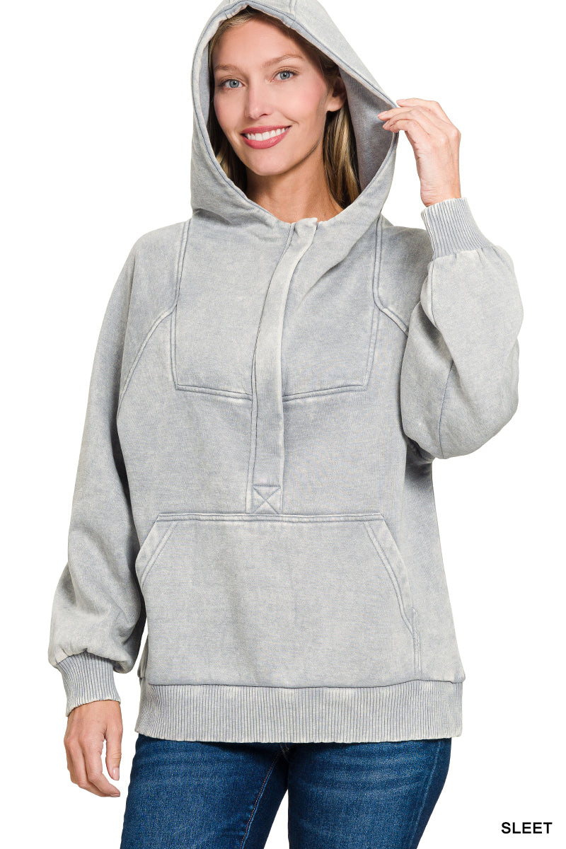 Sleet Fleece Oversized 1/4 Zip Kangaroo Pocket Hoodie
