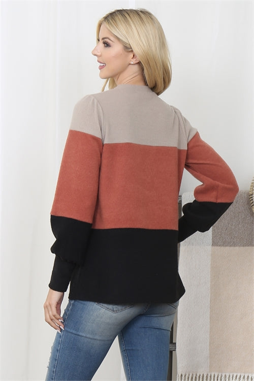 Sale - Puff Sleeve Color Block Top