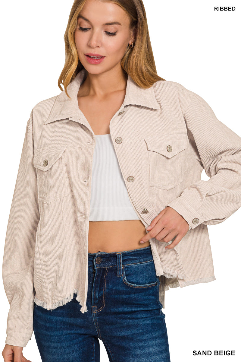 Sand Beige Cropped Corduroy Jacket
