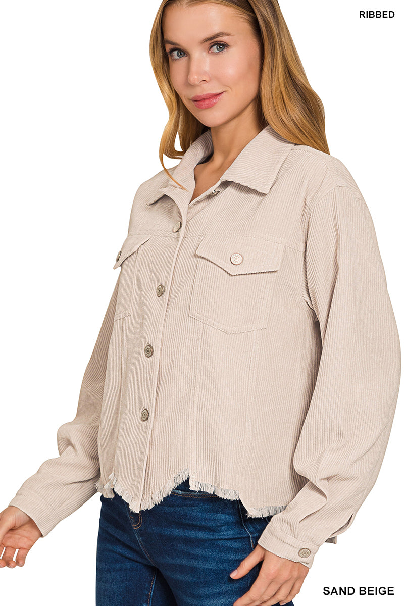 Sand Beige Cropped Corduroy Jacket