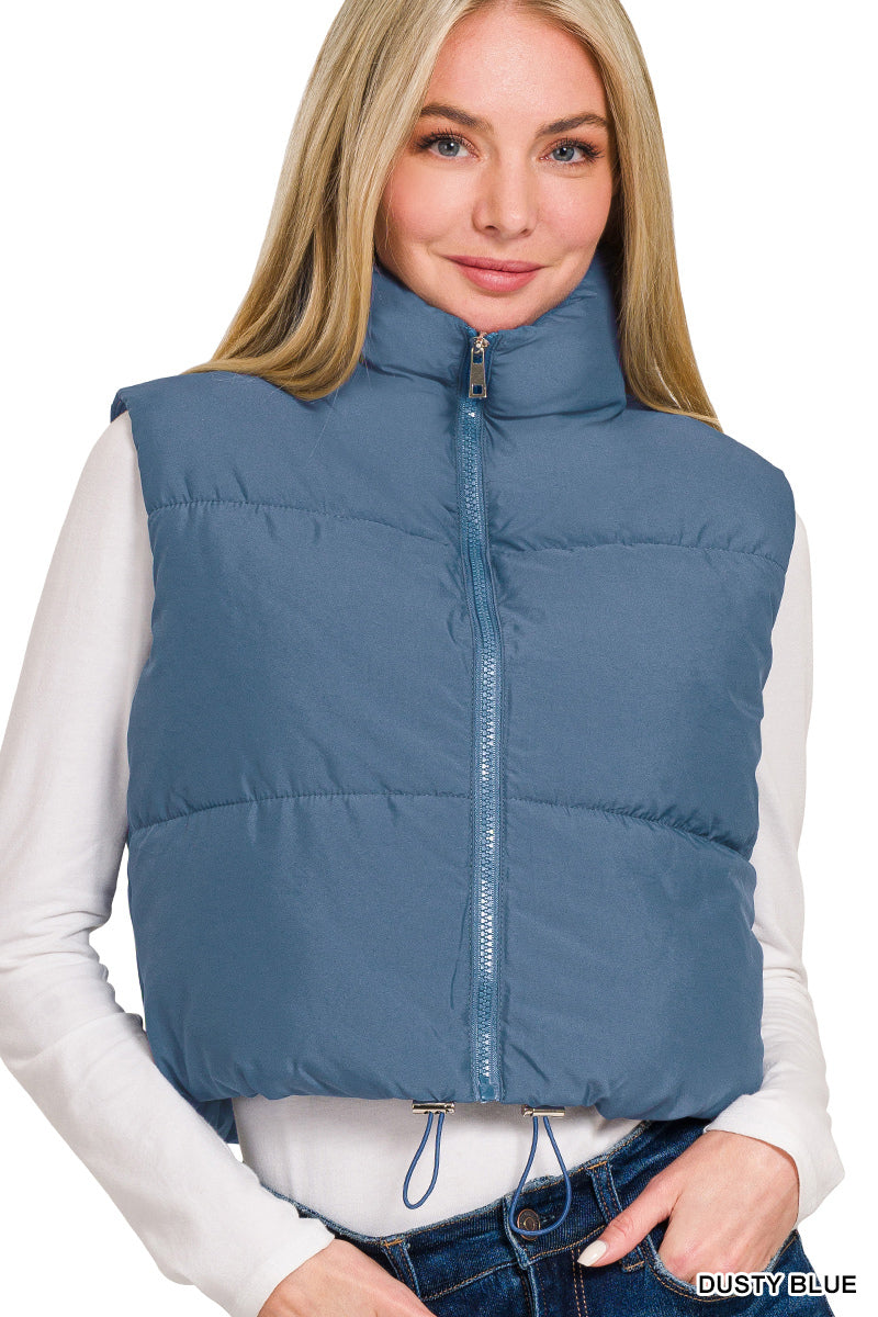 Cropped Dusty Blue Puffy Vest