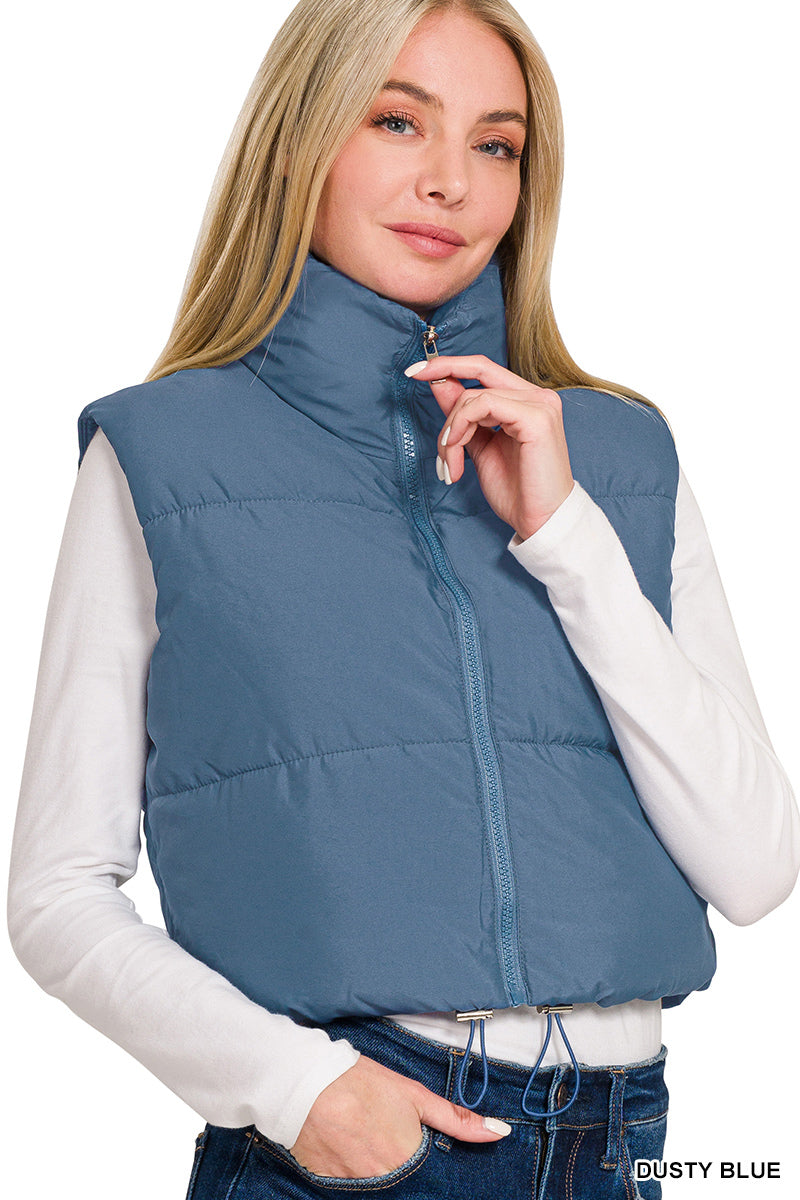 Cropped Dusty Blue Puffy Vest