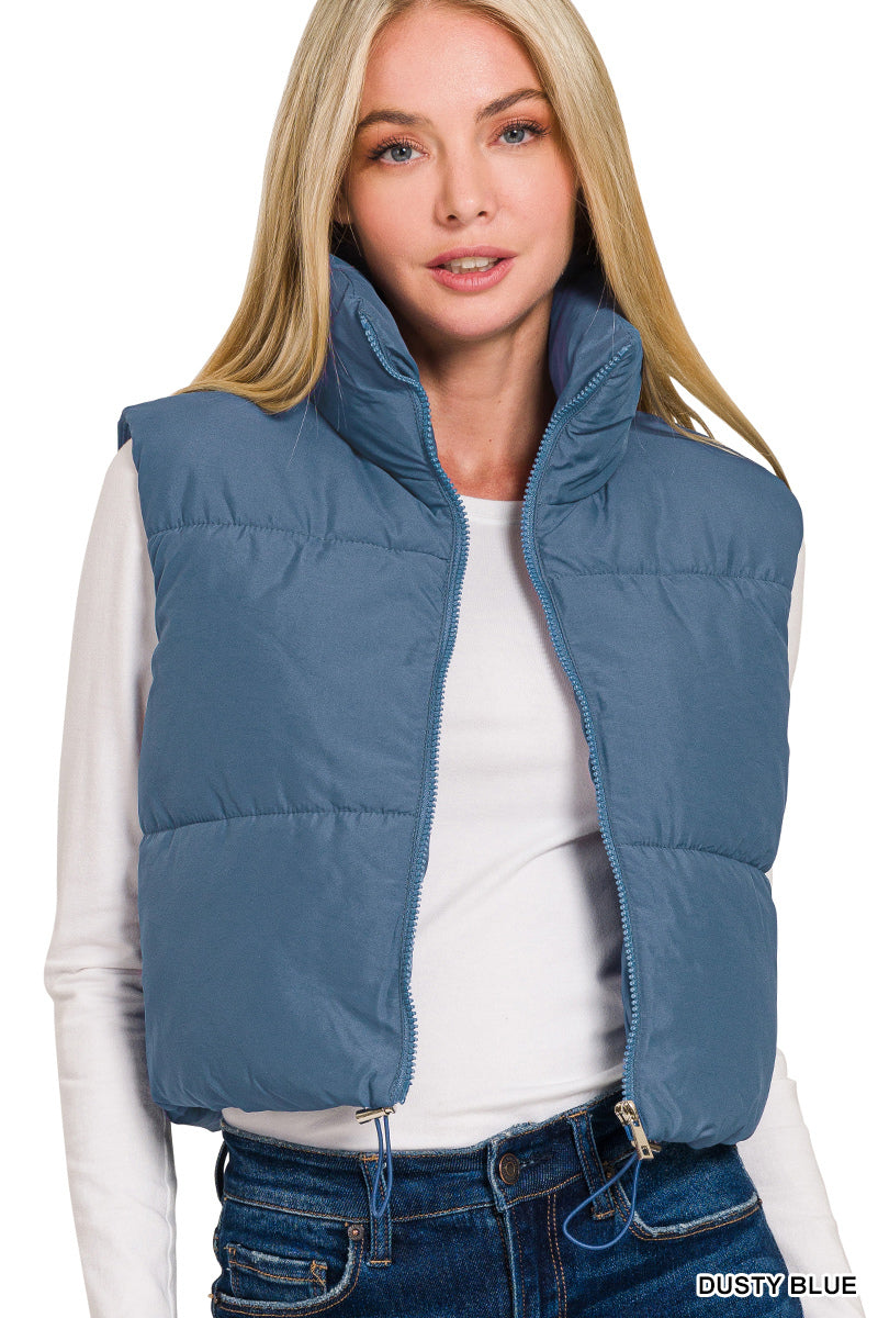 Cropped Dusty Blue Puffy Vest