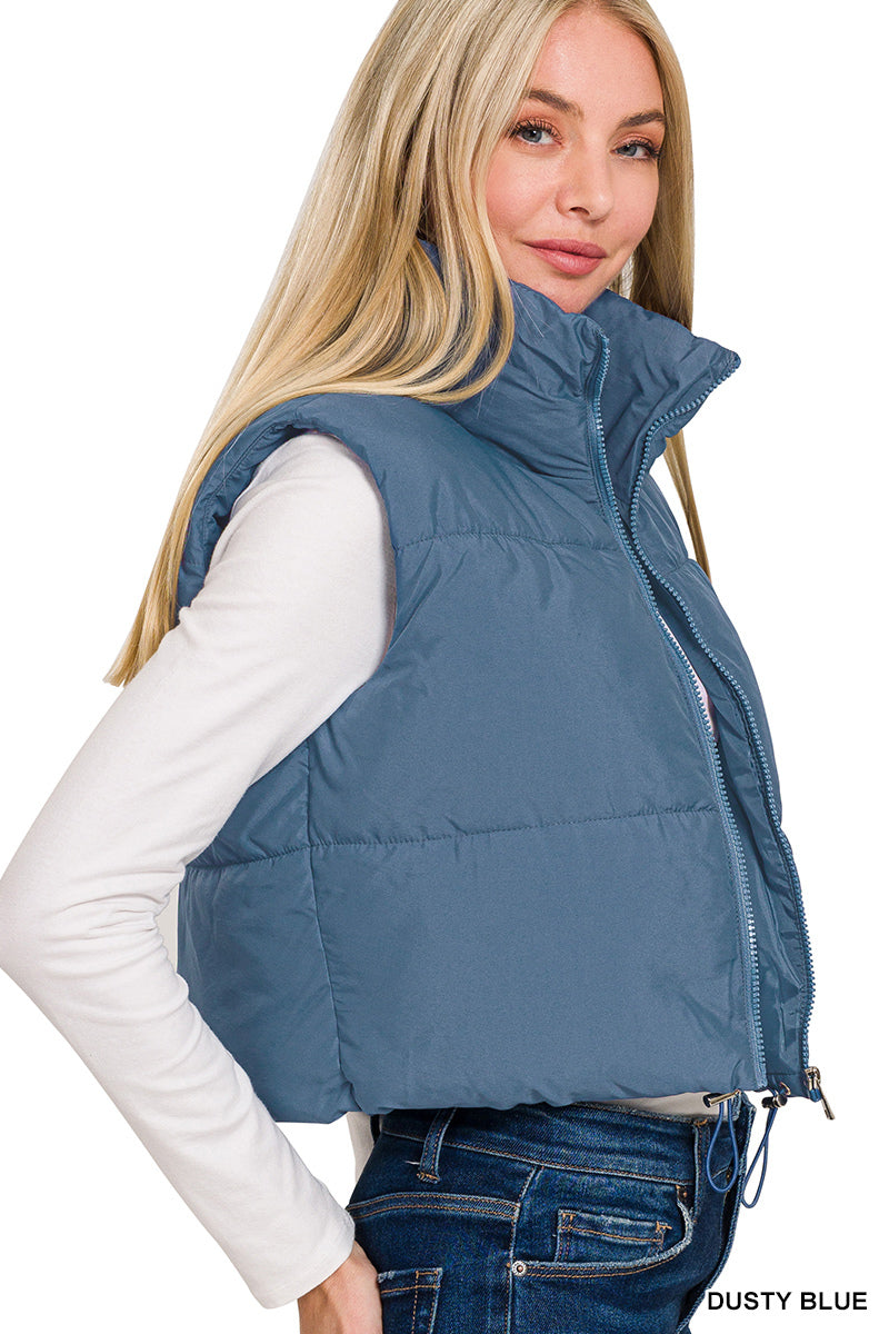 Cropped Dusty Blue Puffy Vest