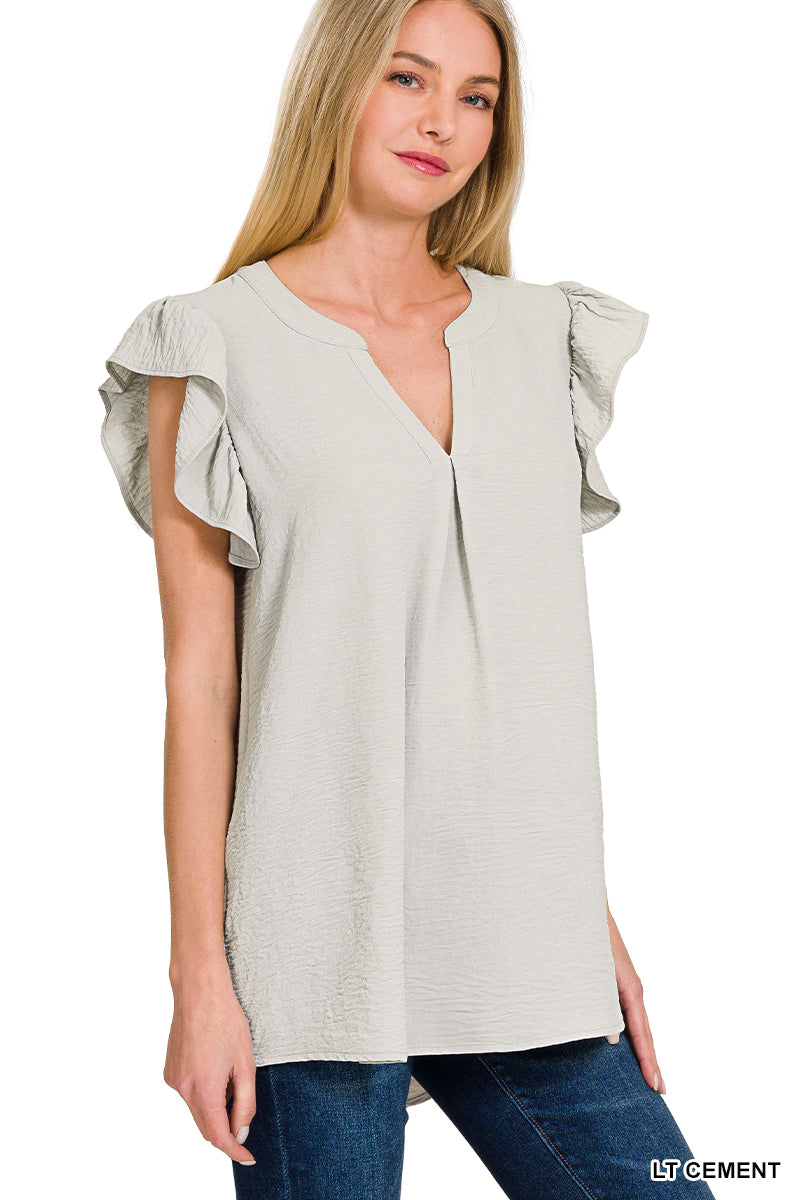 Light Gray Ruffle Short Sleeve Top