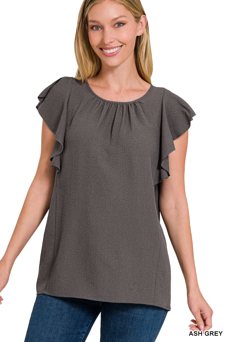 Gray Flutter Sleeve Top